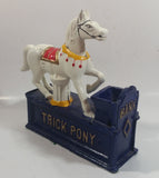 Vintage Trick Pony Horse Blue and White Cast Iron Mechanical Coin Bank