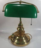 Vintage Style Curved Green Glass on Brass Bankers Desk Lamp 15" Tall