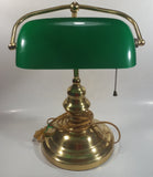 Vintage Style Curved Green Glass on Brass Bankers Desk Lamp 15" Tall