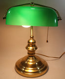 Vintage Style Curved Green Glass on Brass Bankers Desk Lamp 15" Tall