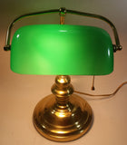 Vintage Style Curved Green Glass on Brass Bankers Desk Lamp 15" Tall