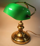 Vintage Style Curved Green Glass on Brass Bankers Desk Lamp 15" Tall