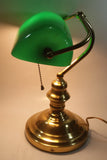Vintage Style Curved Green Glass on Brass Bankers Desk Lamp 15" Tall