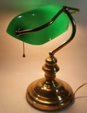 Vintage Style Curved Green Glass on Brass Bankers Desk Lamp 15" Tall