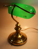 Vintage Style Curved Green Glass on Brass Bankers Desk Lamp 15" Tall