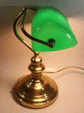 Vintage Style Curved Green Glass on Brass Bankers Desk Lamp 15" Tall