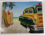 Ford Woody Wagon Beach and Surfboard Themed 12 1/2" x 16" Tin Metal Automotive Sign by Dan Hutchings