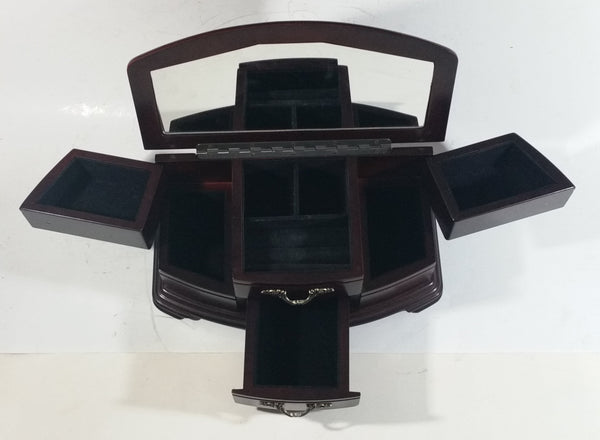 Vintage Jewelry Box with Mirror and Swing Out Drawers with Lower Pull Drawer and Side Compartments