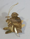 Baldwin 24KT Gold on Brass Green and Blue Dragon Fly on Leaves Christmas Tree Ornament
