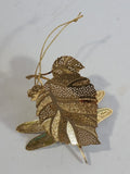 Baldwin 24KT Gold on Brass Green and Blue Dragon Fly on Leaves Christmas Tree Ornament