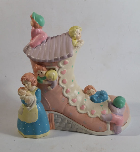 Rare Vintage Enesco "The Old Woman Lived In A Shoe" Music Box Windup Musical Ceramic Hand Painted Decorative Ornament