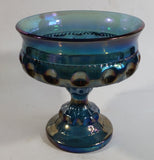 Vintage Indiana Blue Purple Iridescent Rainbow 5 1/4" Tall Carnival Glass Pedestal Style Thumbprint Compote Candy Dish