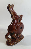 Vintage Rearing Brown Horse 6 1/2" Tall Ceramic Rustic Mid-Century Thermometer Made in Japan