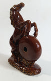 Vintage Rearing Brown Horse 6 1/2" Tall Ceramic Rustic Mid-Century Thermometer Made in Japan