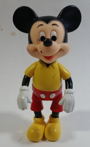 Vintage Walt Disney Productions Mickey Mouse Cartoon Character 5 1/2" Articulated Hard Rubber Toy Figure Made in Hong Kong