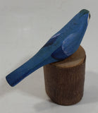 Tiny Miniature Blue White Yellow Parrot Bird Wood Craving 2" Tall