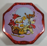 Santa Claus Garfield and Rudolph Odie Christmas Holiday Embossed Tin Metal Container