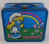 2010 Peyo The Smurfs Smurfette Blue Embossed Tin Metal Lunch Box