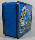 2010 Peyo The Smurfs Smurfette Blue Embossed Tin Metal Lunch Box