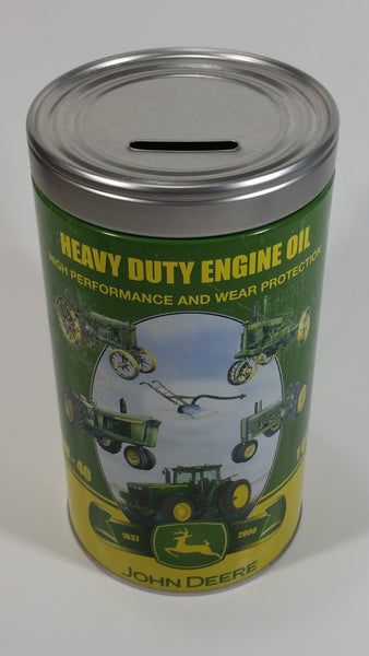 1837 - 2006 John Deere Heavy Duty Engine Oil Can Shaped 1 Qt Tin Metal Coin Bank