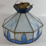 Vintage Blue and White Clear Slag Marble Stained Glass Swag Hanging Lamp Light Fixture