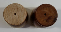 Set of 2 Vintage Tan Glazed Ceramic Pottery Egg Cups with Wooden Base