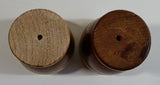 Set of 2 Vintage Tan Glazed Ceramic Pottery Egg Cups with Wooden Base