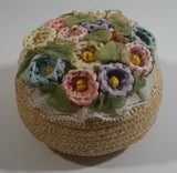 Colorful Flower Themed Woven Basket Container with Lid