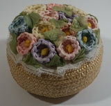 Colorful Flower Themed Woven Basket Container with Lid