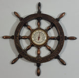 Vintage Captain's Ships Wheel 6 1/4" Diameter Copper Toned Metal Thermometer