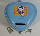 Peanuts United Feature Syndicates Snoopy Light Blue Heart Shaped Coin Bank with Lock and Keys