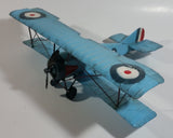 Vintage Style Sky Blue Bi-Plane Large Tin Metal Military Airplane