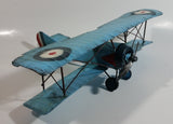 Vintage Style Sky Blue Bi-Plane Large Tin Metal Military Airplane