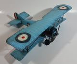 Vintage Style Sky Blue Bi-Plane Large Tin Metal Military Airplane