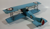 Vintage Style Sky Blue Bi-Plane Large Tin Metal Military Airplane
