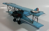 Vintage Style Sky Blue Bi-Plane Large Tin Metal Military Airplane