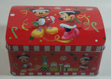 Disney Mickey Mouse and Minnie Mouse Christmas Themed Hinged Tin Metal Container