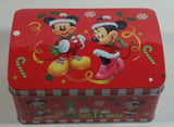 Disney Mickey Mouse and Minnie Mouse Christmas Themed Hinged Tin Metal Container