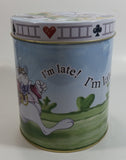 2010 Cardew Design N.A. Inc. Disney Alice In Wonderland's Cafe Rabbit "I'm Late! I'm Late!" 6" Tall Cylindrical Shaped Tin Metal Container