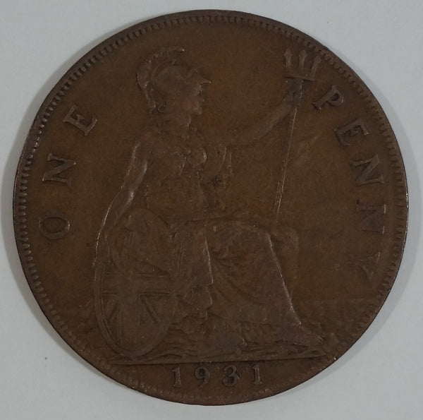 1931 Great Britain King George V One Penny Bronze Coin Currency
