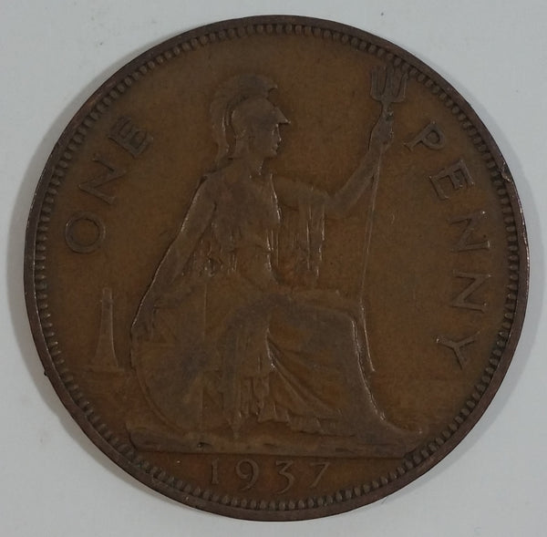 1937 Great Britain King George V One Penny Bronze Coin Currency
