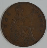 1928 Great Britain King George V One Penny Bronze Coin Currency