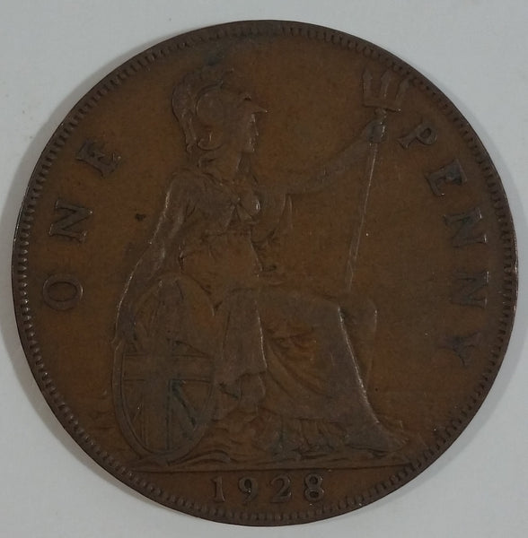 1928 Great Britain King George V One Penny Bronze Coin Currency