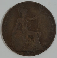 1917 Great Britain King George V One Penny Copper Coin Currency