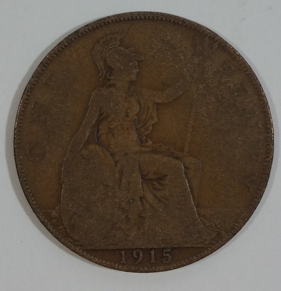 1915 Great Britain King George V One Penny Copper Coin Currency