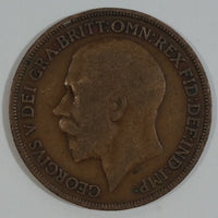 1915 Great Britain King George V One Penny Copper Coin Currency