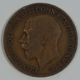 1915 Great Britain King George V One Penny Copper Coin Currency