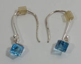 Blue Aquamarine Crystal Style Gemstone 1/8" Cube Shaped Wire Hook Dangle Earrings