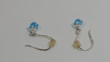 Blue Aquamarine Crystal Style Gemstone 1/8" Cube Shaped Wire Hook Dangle Earrings