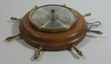 Vintage Fischer 7" Captain's Ships Wheel Wood Cased Barometer with Brass Handles